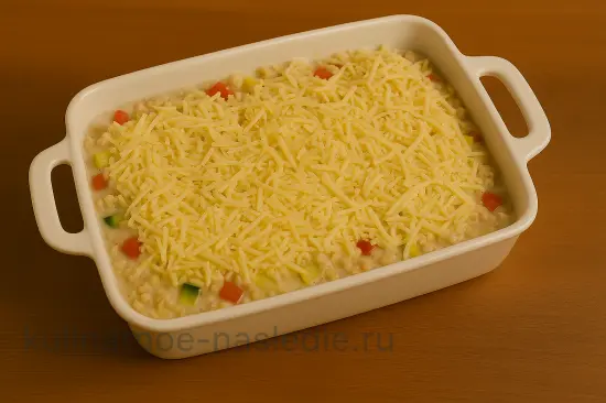 Сочная запеканка с куриным фаршем, кабачками и сырным соусом - шаг 10 (изображение)