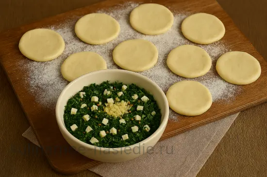 Пирожки с сыром тофу, зеленью и чесноком - шаг 6 (изображение)