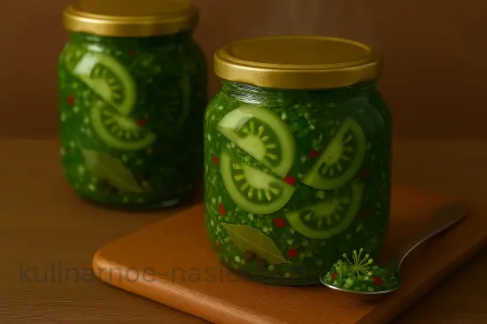 Острые маринованные зеленые помидоры с хреном и чесноком на зиму - шаг 7 (изображение)