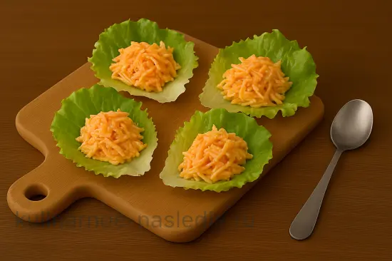 Салат из моркови с сыром и чесноком в листьях салата - шаг 7 (изображение)