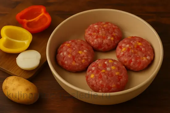 Сочные котлеты из говядины и курицы с перцами на углях - шаг 3 (изображение)