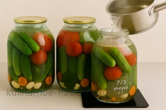 Сладкие маринованные огурцы и помидоры на зиму ассорти - шаг 5 (изображение)