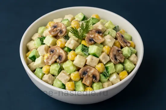 Салат с огурцами, курицей и грибами - шаг 6 (изображение)