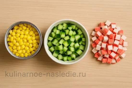 Крабовый салат с кукурузой и рисом - шаг 2 (изображение)