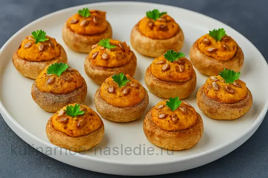 Грибные шляпки с картофельно-тыквенным пюре и сыром - шаг 9 (изображение)