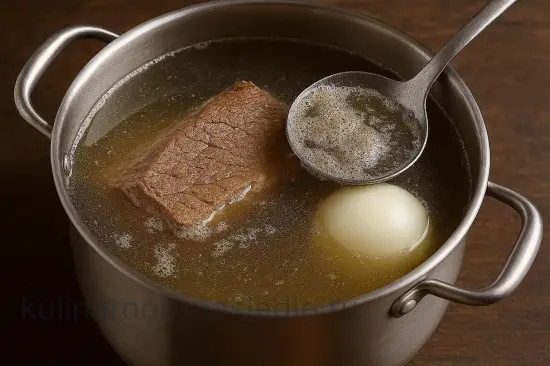 Классический красный борщ с мясом и капустой - шаг 1. Подготовка мясного бульона