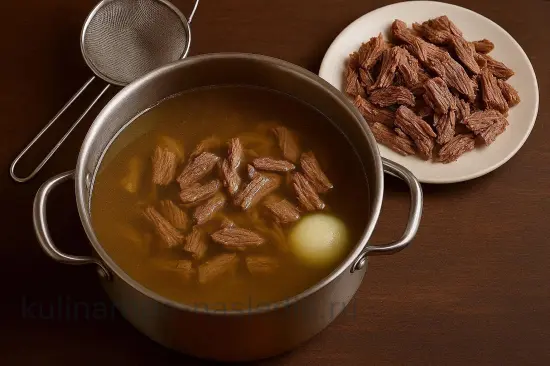 Классический красный борщ с мясом и капустой - шаг 3. Подготовка мяса и бульона