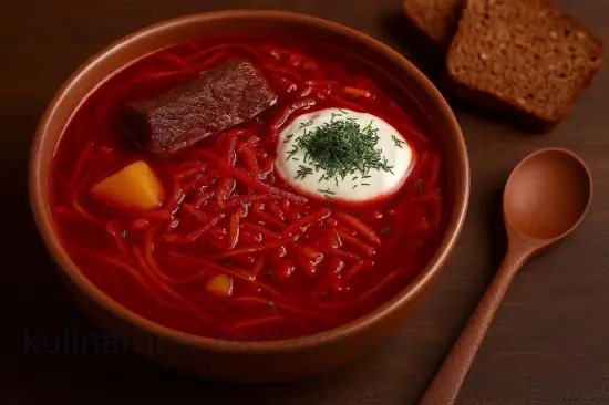 Классический красный борщ с мясом и капустой - шаг 7. Подача блюда