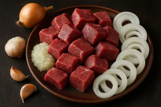 Шашлык из баранины с восточными специями - шаг 1. Подготовка мяса и лука