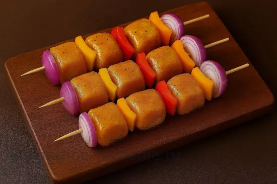 Шашлык из курицы в медово-горчичном маринаде с карри - шаг 4. Подготовка шампуров