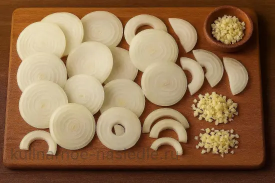 Шашлык из свинины в минералке с луком и специями - шаг 2. Нарезка лука