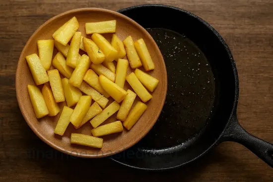 Азу из индейки с солёными огурцами и картофелем на сковороде - шаг 2