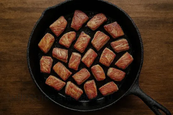 Азу из индейки с солёными огурцами и картофелем на сковороде - шаг 3