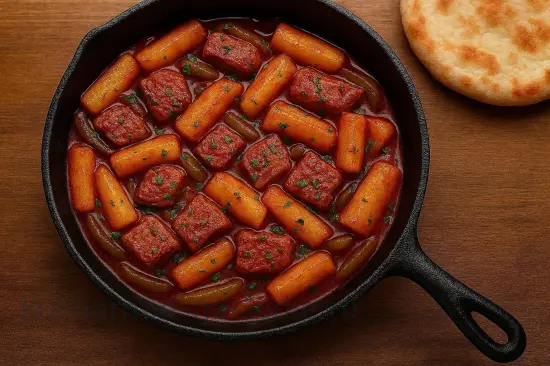 Азу из индейки с солёными огурцами и картофелем на сковороде - шаг 9