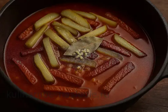 Азу по-татарски с солёными огурцами и картошкой в казане - шаг 7