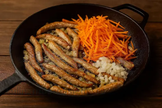 Азу по-татарски из свинины с картофелем на сковороде - шаг 3