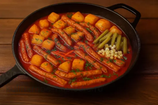 Азу по-татарски из свинины с картофелем на сковороде - шаг 7