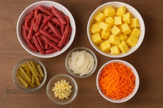 Азу по-татарски с говядиной и маринованными огурцами - шаг 1