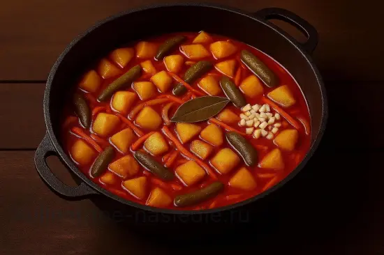 Азу с индейкой и солеными огурцами в казане - шаг 6