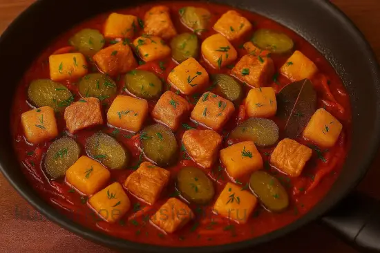 Азу из индейки с картофелем и солеными огурцами - шаг 7