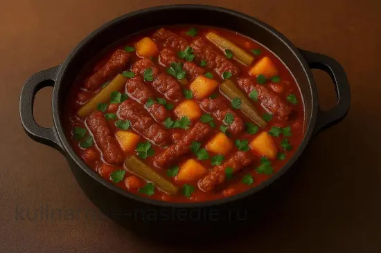 Азу по-татарски с говядиной и солеными огурцами - шаг 7