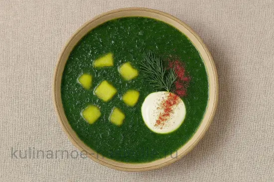 Зеленый борщ с щавелем, яйцом и копченой колбасой - шаг 10. Подача