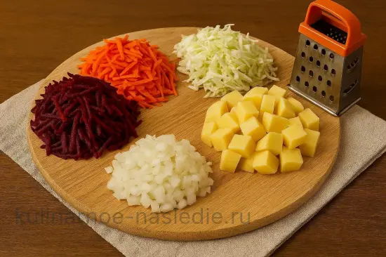 Вегетарианский борщ с лесными грибами - шаг 2. Подготовка овощей