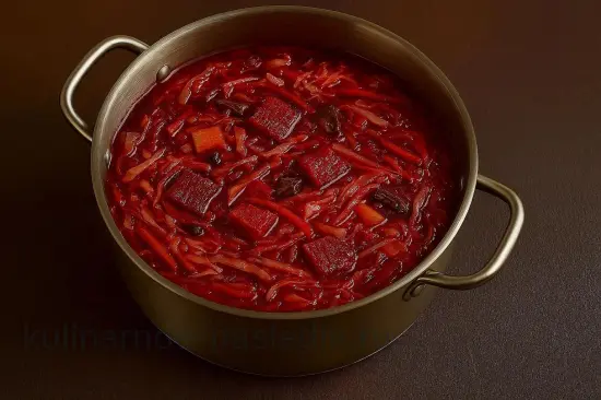 Борщ с копченой свининой и грибами - шаг 7. Добавление капусты и тушеных овощей