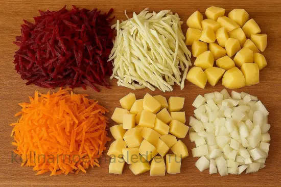 Красный борщ с мясом - шаг 2. Подготовка овощей