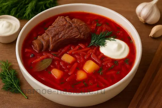 Красный борщ с мясом - шаг 9. Подача