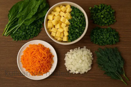 Зеленый борщ с щавелем - шаг 1. Подготовка овощей и зелени