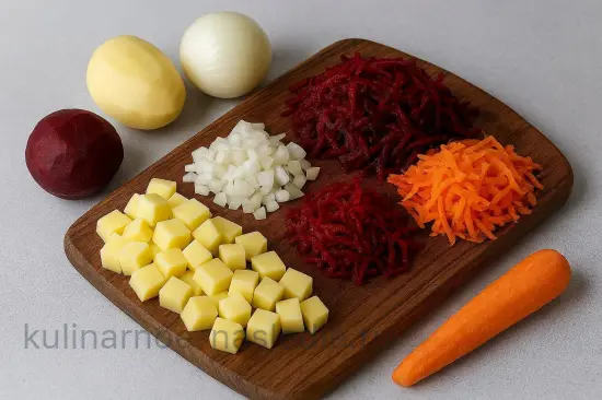 Борщ с курицей и капустой - шаг 2. Подготовка овощей