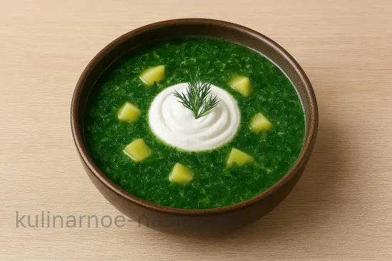 Зеленый борщ с щавелем и яйцом - шаг 8. Подача со сметаной