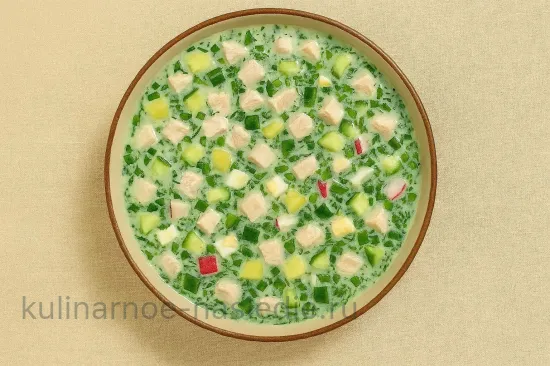 Окрошка на кефире с курицей - лёгкий рецепт без кваса - шаг 4 (изображение)