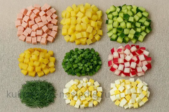 Окрошка на квасе классическая с колбасой и свежими овощами - шаг 2 (изображение)