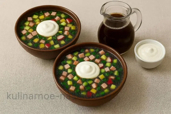 Окрошка на квасе классическая с колбасой и свежими овощами - шаг 4 (изображение)