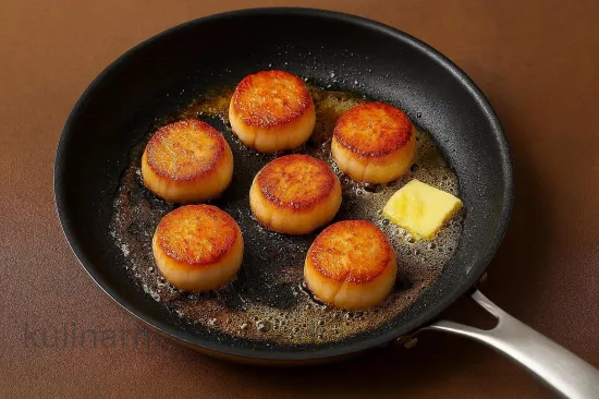 Тёплый салат из морской капусты с гребешками и кунжутной заправкой - шаг 4 (изображение)