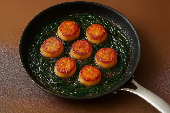 Тёплый салат из морской капусты с гребешками и кунжутной заправкой - шаг 6 (изображение)