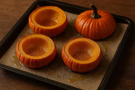 Фаршированная тыква с булгуром, кедровыми орехами и гранатовым соусом - шаг 1. Подготовка и запекание тыквы