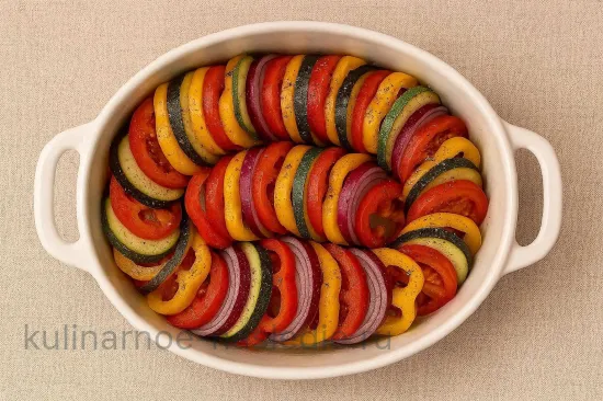 Рататуй с кремом из сыра и запечённым чесноком - шаг 2. Формирование рататуя