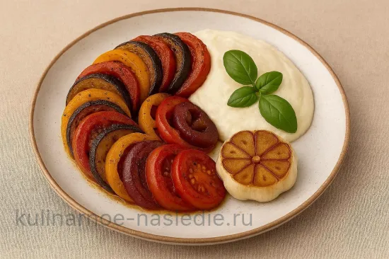 Рататуй с кремом из сыра и запечённым чесноком - шаг 5. Подача