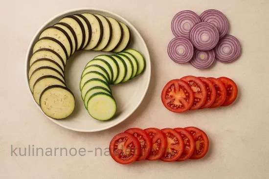 Рататуй с запечённым песто и пармезаном - шаг 1. Подготовка овощей