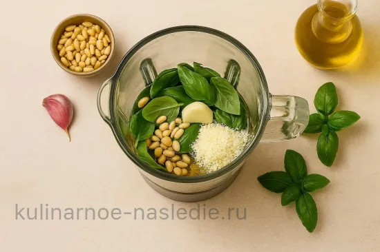 Рататуй с запечённым песто и пармезаном - шаг 2. Приготовление соуса песто