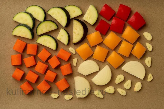 Запечённые овощи с розмарином и чесноком - шаг 2. Нарезка овощей