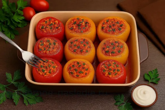 Фаршированные перцы по-болгарски с рисом и овощами - шаг 8. Подача