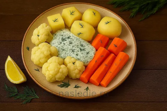 Отварные овощи по-русски с ароматным укропным соусом - шаг 6. Сборка блюда