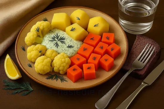 Отварные овощи по-русски с ароматным укропным соусом - шаг 7. Подача