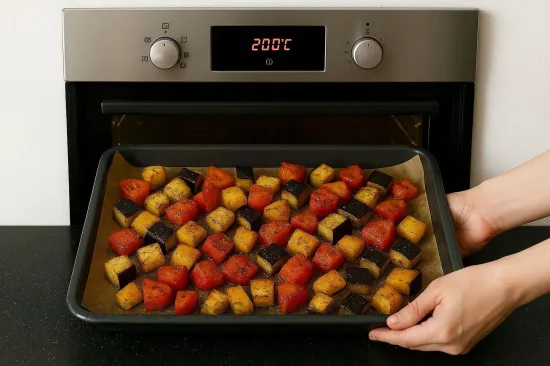 Запеченные овощи по-гречески с фетой и оливками - шаг 5. Запекание овощей