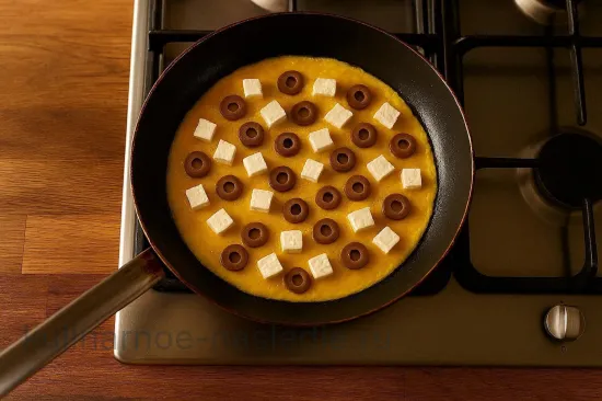 Греческий омлет с фетой на сковороде - шаг 4 (изображение)