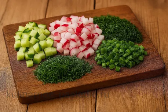 Окрошка с телятиной на айране и горчице - шаг 4